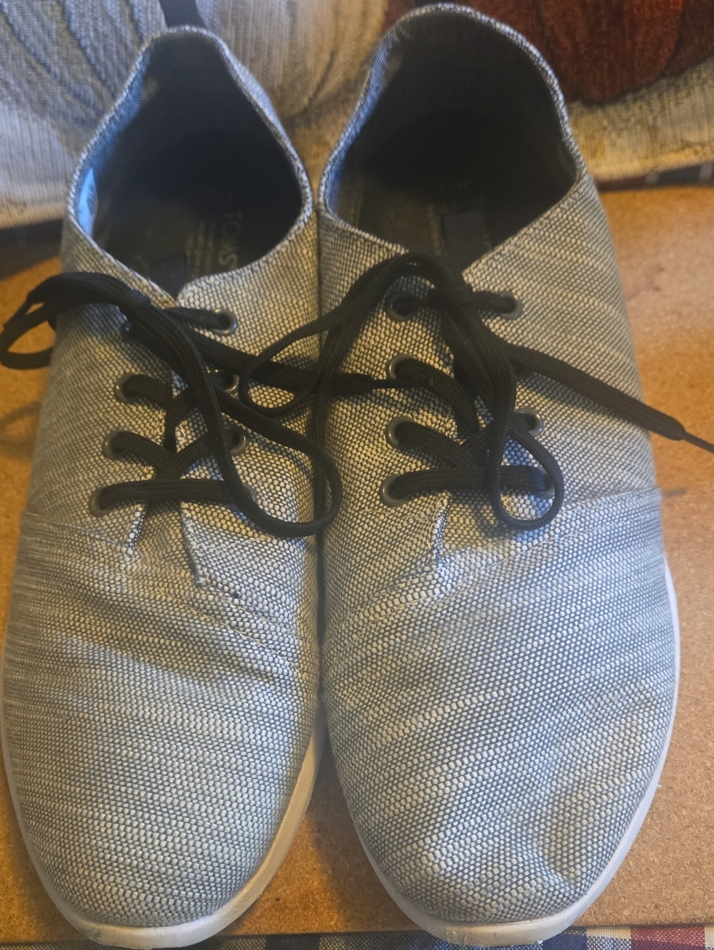 Toms Gray Woven Lace-Up Oxfords with Black Laces